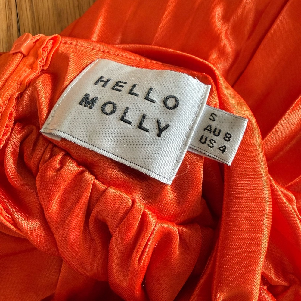 Hello Molly Orange Satin Halter Pleated Maxi Gown - Picture 6 of 8